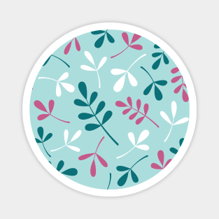 Assorted Leaf Silhouettes Teals Pink White Magnet